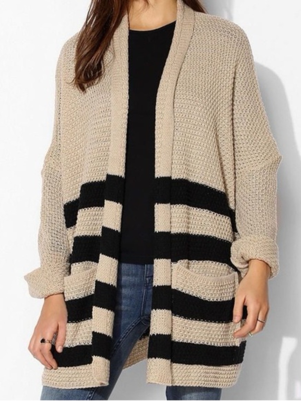 Urban Outfitters BDG Beige & Black Stripe Open Front Women's Cardigan